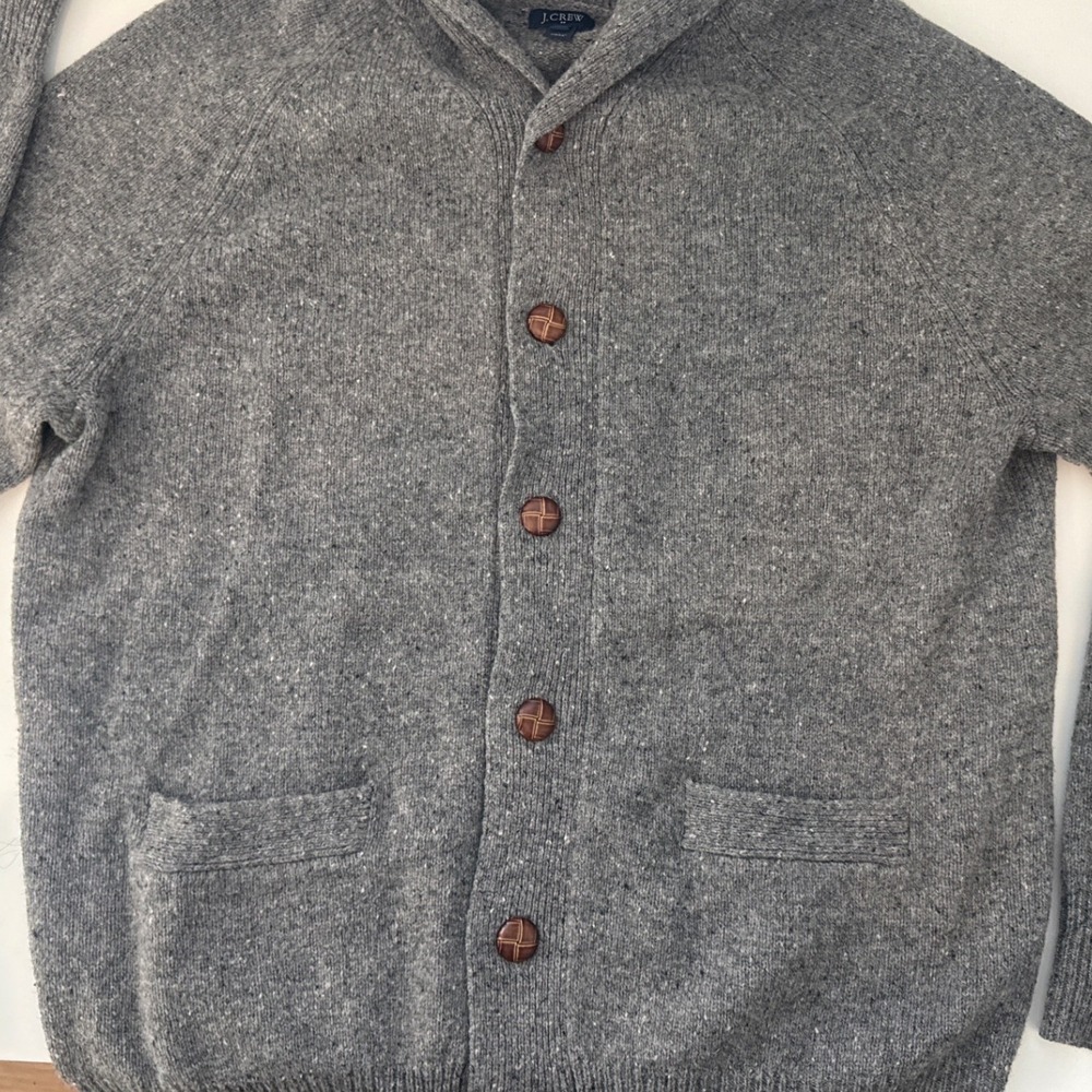 J Crew Mens Shawl Collar Cardigan  Lambswool Gray Grandpacore Sz Med Button - Picture 4 of 12